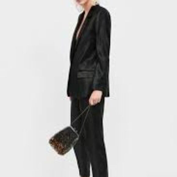 Zara Basic Shiny Effect Blazer Black Size Small - Picture 13 of 13